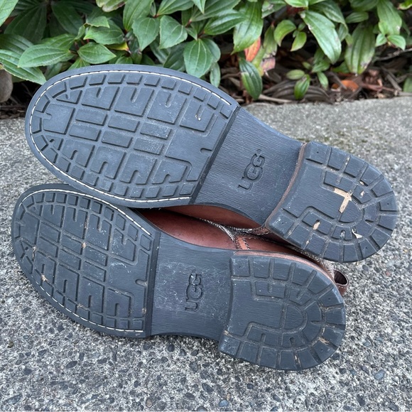 UGG Mens Brown Leather Brompton Grizzy Tweed Lace Up Chukka Boots - Picture 6 of 7